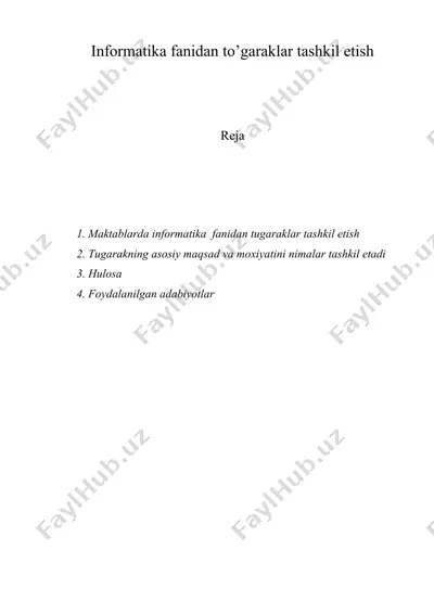informatika fanidan to’garaklar tashkil etish — DOC