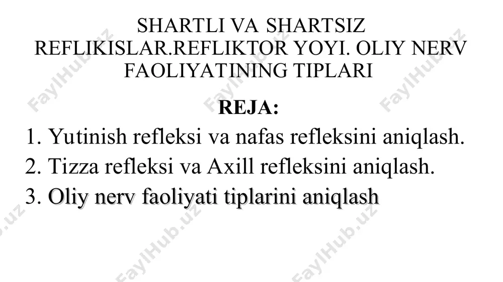 lekslari romberg sinovi (harakatlar koordinatsiyasini baholash yoki ataksiyani sinash): tekshiriluvchi oyoqlarini jipslab, boshini birozgina ko’tarib, qo’llarini yoniga tushirib turadi (odam yiqilib tushishi mumkin, shuning uchun ehtiyot bo’lish talab qilinadi); qo’llarini oldinga cho’zadi (avval ko’zni ochib, so’ngra yumib); muvozanat ushlab turganligini kuzating. odam normada muvozanatni ushlay oladi. murakkablashgan romberg sinovi: tekshiriluvchi oyoqlarini jipslab, boshini birozgina ko’tarib, qo’llarini oldinga cho’zib, barmoqlarini yozadi; so’ng ko’zini yumadi; tana holatining barqarorligi va uni qancha ushlab tura olishini aniqlang; tekshiriluvchi ko’zini ochmasdan bir oyog’ini ko’taradi; tana holatining barqarorligi va uni qancha ushlab tura olishini aniqlang; agar tekshiriluvchi 15 sek davomida har bir pozada muvozanatni ushlab tura olsa va gavdasi chayqalmasa, qo’li yoki qovoqlari titramasa juda yaxshi. chayqalganda “qoniqarli” baho qo’yiladi, agar 15 sek davomida muvozanatni yo’qotsa – “qoniqarsiz”. yurishni tekshirish (harakatlar koordinatsiyasini baholash): tekshiriluvchining xonada bir chiziq bo’ylab ochiq va yumuq ko’z bilan yurishi so’raladi. oyoqlarni tovoni va uchi bir-biriga tegishi kerak. qadam tashlashi kuzatiladi. normada …