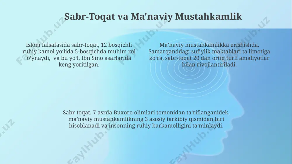 islar va qur'oni karimdagi 99 ta allohning ismlarini o'rganish orqali inson o'zining ruhiy salohiyatini ochib, makka va madina shaharlarining tarixiy-madaniy merosi bilan boyib, ma'naviy kamolga yetish yo'lida muhim qadam qo'yadi. ma'naviy kamolga erishish yo'lida, masalan, tasavvufning 4 asosiy yo'nalishi – naqshbandiyya, suhrawardiyya, chishtiyya va qadiriyya kabi maktablar, musulmonlarga 3 ta asosiy element – taqvo, ilm va ihson orqali o'z-o'zini takomillashtirish yo'llarini ko'rsatib bergan. islomdagi ma'naviy kamolning mohiyati 7-asrda paydo bo'lgan va 15 asrdan ortiq vaqt davomida dunyoning 1,8 milliarddan ortiq musulmon aholisi uchun shaxsiy va jamiyat taraqqiyoti tamoyillarini o'zida mujassam etgan. tasavvuf va ma'naviy takomillashuv islom falsafasidagi 5 ta asosiy nazariya, jumladan, ilohiy birlik (vahdat al-vujud) haqidagi ta'limot, ma'naviy takomillashuv yo'lida muhim yo'l belgisi bo'lib xizmat qiladi. sufiylik amaliyotining 3 bosqichi – taxqiq, tahqiq va muhabbat – insonning ruhiy kamolga yetishida muhim rol o'ynaydi, bu jarayon 40 yildan ortiq davom etishi mumkin. tasavvufning 7 asosiy maktablari, jumladan, yaqin sharq va …