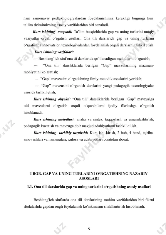 'lum bo'ladi. so'z gapda bir ma'noli bo'ladi (gapdan tashqari bir necha ma'no ifodalash mumkin). boshlang'ich sinflarda gap ustida ishlashni shartli ravishda besh yo'nalishga bo'lish mumkin: 1. gap haqidagi grammatik tushunchani shakllantirish (til birligi bo'lgan gapning muhim belgilarini o'rgatish). 2. gap qurilishini o'rgatish (so'z birikmasida so'zlarning bog'lanishi ustida ishlash, gapning grammatik asosini, bosh va ikkinchi darajali bo'laklarning xususiyatlari, yoyiq va yig'iq gaplar ustida ishlash). 3. o'quvchilarning nutqida gapning maqsadga va ohangga ko'ra turlaridan foydalanish ko'nikmasini shakllantirish. 4. gapda so'zlarni aniq qo'llash ko'nikmasini o'stirish. 5. yozma nutqda gapni to'g'ri tuzib yozish (uni bosh harf bilan boshlash, tinish belgilarini qo'yish) ko'nikmasini shakllantirish. ishning bu besh yo'nalishi bir-biriga o'zaro ta'sir etadi va gapning ayrim tomonlarini o'rganish maqsadidagina ularning har biri mustaqil muhokama qilinadi. gapni o'rganish va nutqda undan foydalanish ko'nikmasini shakllantirish o'quvchilarning aniq bilimlarini doimiy kengaytirib, boyitib borishga asoslanadi. o'quvchi qanday yangilikni bilsa, unda bu yangilik haqida xabar berish ehtiyoji tug'iladi. u o'z fikrini …
