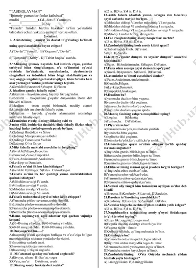 bakalavr ta'lim yo'nalishi nazorat test savollari — DOC