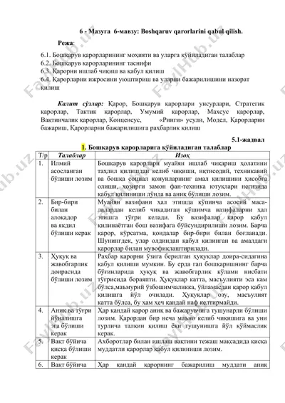 boshqaruv qarorlarini qabul qilish — DOCX