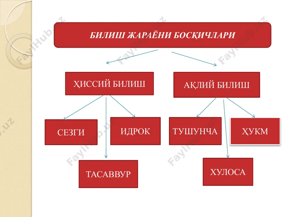 инг аҳамиятини ва муайян фаолият учун қўллаш мумкинлигини асослашдир. реципиент  (лот - қабул қилувчи) – тингловчиларга бирор фикрнинг тўғри ѐки хатолиги асослаб берилади ва уларда шу фикрга нисбатан ишонч туйғуси шакллантирилади.  далилловчи шахснинг сўз санъатини қай даражада эгаллаганлиги, яъни нотиқлик маҳорати тингловчиларда ишонч-эътиқоднинг шаклланишида муҳим рол ўйнайди. исботлаш ва унинг структураси, исботлаш турлари.  исботлаш бир ҳукмнинг чинлигини у билан боғланган бошқа чин ҳукмлар ѐрдамида асослашдан иборат бўлган мантиқий амалдир. унинг таркиби уч элементдан ташкил топган: * тезис * аргументлар (асослар) * исботлаш усули-демонстрация. тезис  тезис-чинлиги асосланиши лозим бўлган ҳукм, у исботлашнинг марказий фигураси ҳисобланади; бутун диққат-эътибор унинг чинлигини кўрсатишга қаратилади.  тезис бир мулоҳазанинг ўзидан, ѐки мулоҳазалар тизимидан, ѐки теоремалардан, ѐки аниқ фактларни умумлаштириш натижаларидан ѐки ҳодисаларнинг сабабини кўрсатувчи мулоҳазалардан ва шу кабилардан иборат бўлади. аргумент  тезиснинг чинлигини асослаш учун келтирилган ҳукмлар. фактларни қайд қилувчи ҳукмлар, таърифлар, аксиомалар, теоремалар, қонунлар ҳамда бошқа эмпирик ва назарий …