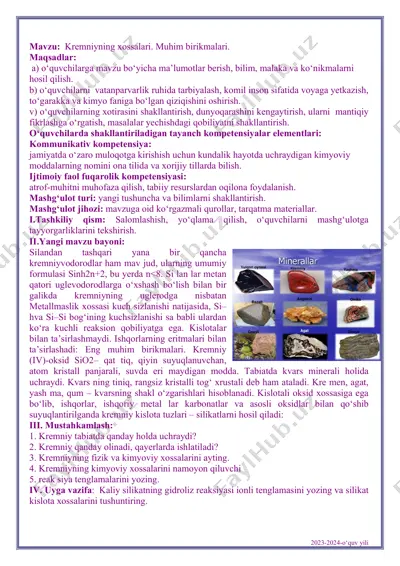 kremniyning xossalari va muhim birikmalari — PDF