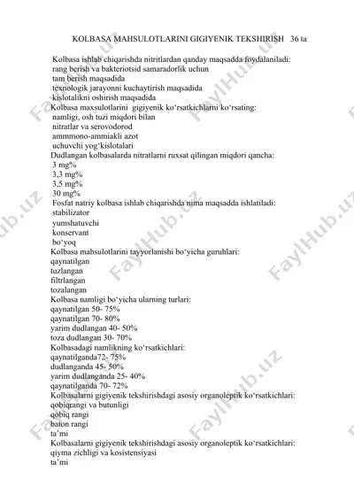 kolbasa mahsulotlarini gigiyenik tekshirish — DOCX