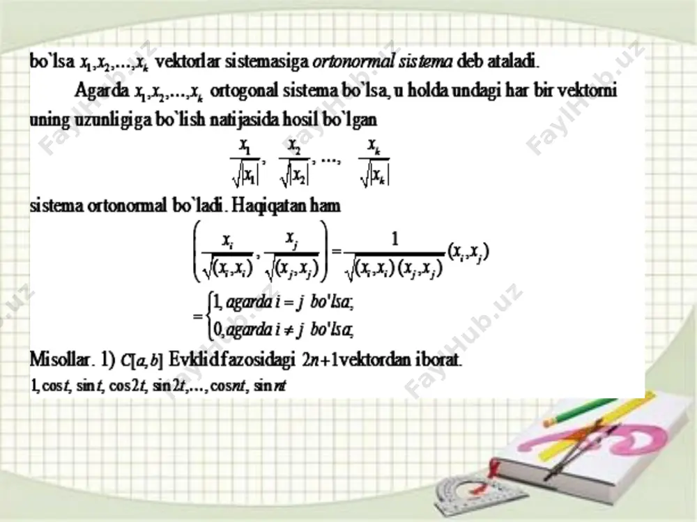 mavzu: ortоgonal va ortonormal tizimlar.ortogonallashtirish protsessi - Page 4