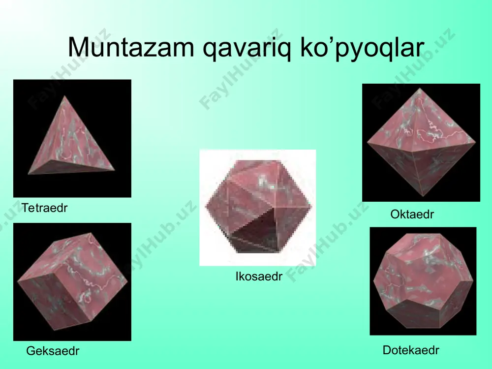 di. уani asosidagi ko’pburchak nomi bilan nomlanadi. ko’pyoq kesimlariga doir masalalar ko’pyoqlar yoilmasi
