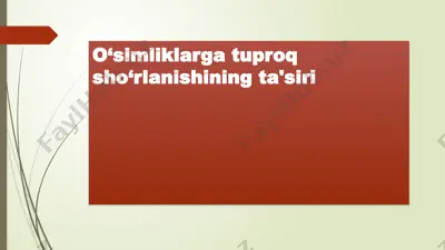 o‘simliklarga tuproq sho‘rlanishining ta'siri — PPTX