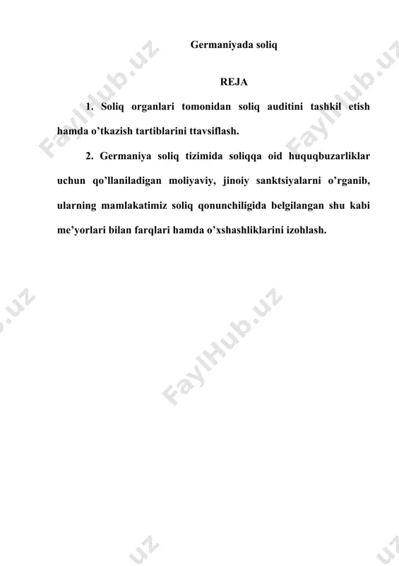 vlat soliq xizmati organi tomonidan xabardor qilinadi hamda belgilangan tartibda soliq auditi tayinlanadi. · kameral soliq tekshiruvi natijasi bo’yicha soliq to’lovchi tomonidan aniqlashtirilgan soliq hisoboti taqdim etilmasligi hamda aniqlangan tafovutlar bo’yicha asosnomalarni taqdim etilmasligi yoki asosnomalarning yetarli emas deb belgilanishi: kameral soliq tekshiruvi natijasida aniqlangan tafovutlar yuzasidan soliq to’lovchi tomonidan asoslovchi hujjatlarni soliq organlariga belgilangan muddatda taqdim etmaslik yoki tavofutlar mavjud bo’lgan taqdirda aniqlashtirilgan soliq hisobotlarini taqdim etmaslik soliq auditi tayinlanishiga sabab bo’luvchi asosiy omillardan biri bo’lib hisoblanadi. · yuridik shaxslarning ixtiyoriy tugatilishi (soliq maslahatchilari tashkilotlarining soliqlar bo’yicha xulosalari mavjud bo’lgan soliq to’lovchilar bundan mustasno); yuridik shaxslarning ixtiyoriy ravishda (korxonani yopish) tugatilishi to’g’risida ro’yxatdan o’tkazuvchi organlarga ariza berilishi soliq auditi tayinlanishiga sabab bo’ladi. biroq bugungi kunda amaliyotda soliq auditi o’tkazilmasdan yuridik shaxslarni tugatish holatlari mavjud bo’lib, ya’ni vazirlar mahkamasining 2021 yil 2 noyabrdagi 664-son qarori asosida soliq to’lovchilar yillik aylanmasi oxirgi uch yil mobaynida 1 mlrd so’mgacha bo’lgan soliq to’lovchilar …