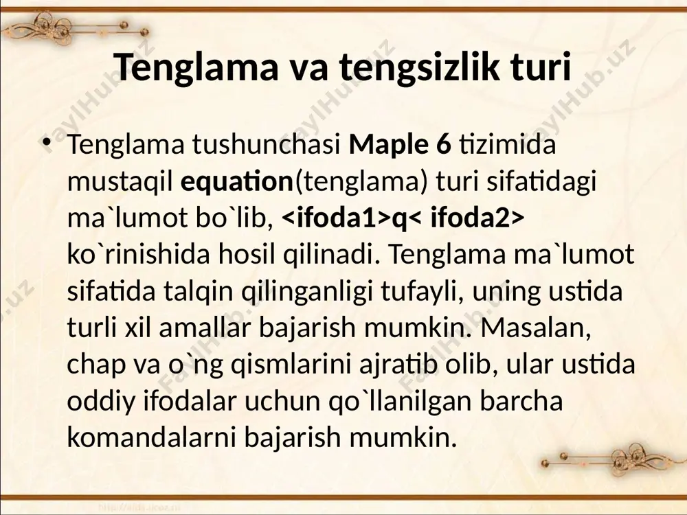 ngsizliklar)ning yechimini chiqarish ikki xil bo`lishi mumkin. agar tengsizlikning (tengsizliklar)ning o`zgaruvchisi {} qavsga olingan bo`lsa, yechim to`plam ko`rinishda beriladi. image1.jpeg