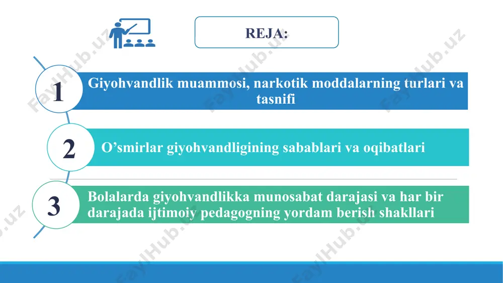 qalishi o’smir yoshidagi giyovandlarning ommaviy ko’payishi giyovandlik hozirgi kunda quyidagi sabablarga ko’ra jiddiy muammo hisoblanadi: giyovandlik agar 5 yil avval bular asosan noxush oilalarda voyaga yetgan farzandlar bo’lsa, hozirgi kunda giyovand bolalar va o’smirlar safi yuqori daromadli oilalar farzandlari bilan to’lib bormoqda. bu oilalardagi o’smirning moliyaviy erkinligi, yuqori bo’lmagan axloqiy normalar alohida yoshlar submadaniyatini shakllantirishga olib keldi. u submadaniyatlarda yetakchi qadriyat vazifasini erkin vaqt o’tkazish bajaradi. giyovand moddalar esa muayyan hayot tarzining xususiyati hisoblanadi. mashhur diskotekalar, rok-yulduzlar konsertlari giyovand moddalar iste’mol qilinadigan xavfli joylarga aylangan. submadaniyat (lotincha: sub — „ost“ va madaniyat) jamiyatshunoslik, antropologiya va madaniyatshunoslik atamasi boʻlib, jamiyat madaniyatining keskin farqlanuvchi bir qismini anglatadi. submadaniyat ichida oʻziga xos kiyinish, jargon, hatti-harakat va boshqa madaniy normalar boʻlishi mumkin. bugungi kunda garchi bir dozasi uchun narxi 50-150$ bo’lsa ham kokoin, geroin, “ekstozi” tabletkalari kabi giyovand moddalarni iste’mol qilish katta xavf tug’dirmoqda. birinchi iste’mol qilish bosqichi “yarim giyovandlik” bosqichiga aylanib unda o’smir …