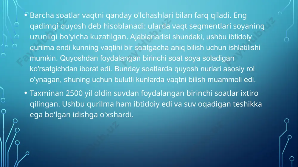 modulda har qanday cr2032 batareyasidan foydalanish mumkin.ds1307 soniyalar, daqiqalar, soatlar, kunlar va oylarni kuzatib boradi. ushbu chip har oyning oxirida soniyalar, daqiqalar, soatlar va sanani tiklaydi. vaqt 12 soatlik formatda am va pm bilan yoki 24 soatlik formatda ko'rsatilishi mumkin. 32 khz kristall osilator: ds1307 chipi ishlashi uchun 32khz tashqi kristall osilator kerak (vaqtni saqlash). natijada, rtc moduli 32 khz tashqi kristall osilatorga ega. biroq, bu 32 khz kristall osilatorda bitta muammo bor: atrof-muhit haroratining o'zgarishi kristall osilatorning tebranish chastotasini o'zgartiradi. 32khz tashqi kristall tebranish chastotasidagi farq ahamiyatsiz. biroq, uzoq muddatda bu xato. bu oylik soatning 2-3 daqiqaga siljishiga olib keladi. . lcd 1602 displey va ds1307 arduinoga ulanish sxemasi elektron soatni dasturlash #include "iarduino_rtc.h" iarduino_rtc time(rtc_ds1307); // для модуля ds1307 с i2c #include "wire.h" // библиотека для устройств i2c #include "liquidcrystal_i2c.h" // подключаем библиотеку для дисплея liquidcrystal_i2c lcd(0x27,16,2); // присваиваем имя дисплею void setup() { delay(300); lcd.init(); // инициализация …