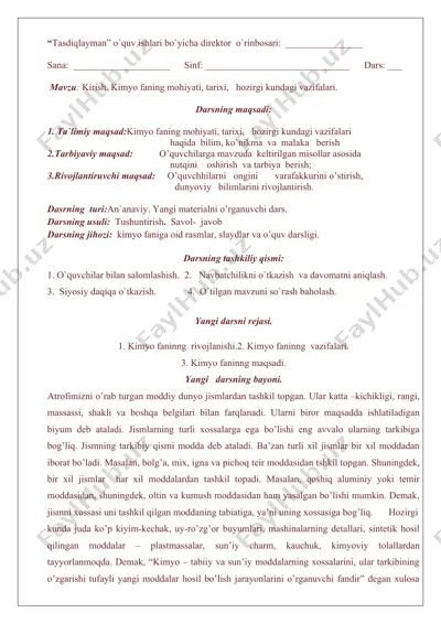kimyo fanining asosiy mohiyati va tarixi — DOC