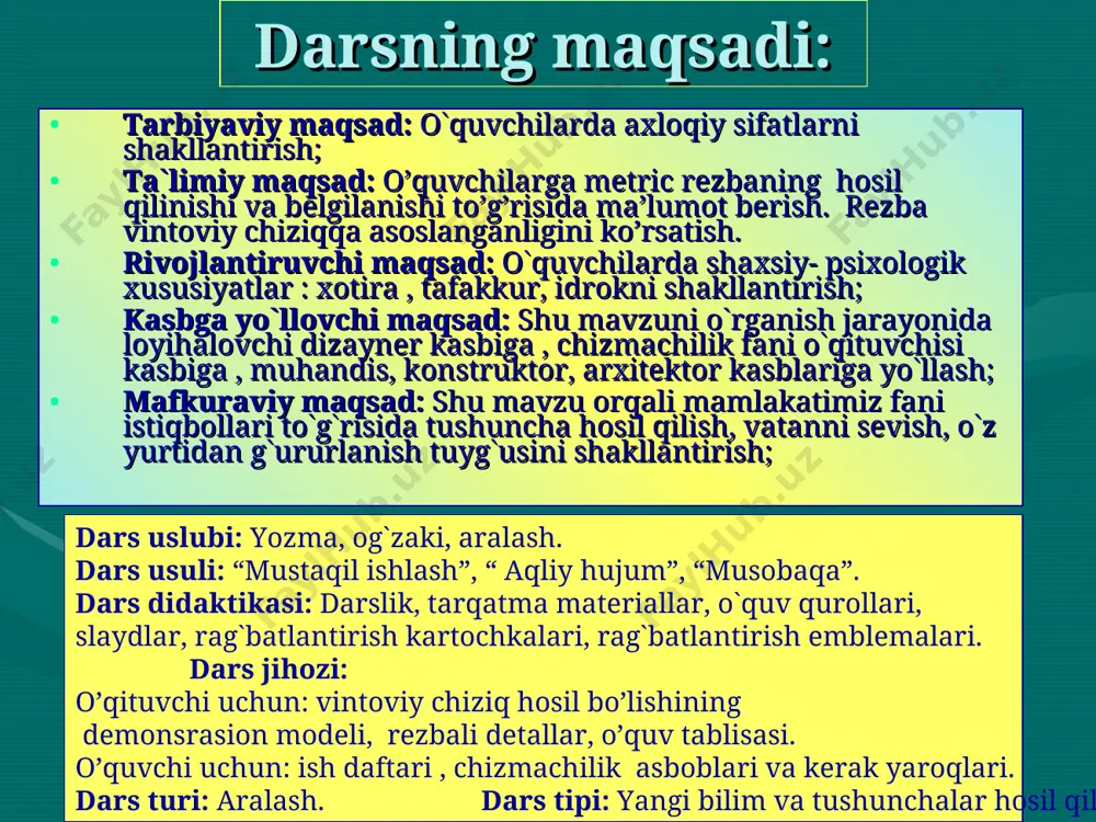 eradilar 2-guruh “muxandis” 1 – guruh qanday birikmalar ajraladigan birikmalarga kiradi?misol keltiring. 2. rezba izohlang. 2 – guruh qanday birikmalar ajralmas birikmalarga kiradi? misol keltiring. 2. vint izohlang. 3 – guruh stadartlashtirish qanday afzalliklarga ega? 2. chap va o’ng vint chiziqlari izohlang. yangi mavzuga zamin tayyorlash. “topqirlar” o’yini a) 7 ta o’quvchiga misollar yozilgan tarqatma materiallar beriladi: 1. aylana markazidan o’tib, uni teng ikkiga bo’luvchi chiziq ? 2. predmetning tekislikdagi tasviri ? 3. harakat qilayotgan nuqtaning izi ? 4. to’g’ri chiziq yoki burchakning miqdorini tasvirlovchi son ? 5. tasvirning o’lchovi bilan buyumning o’lchovi o’rtasidagi nisbat ? 6. kesishuvchi tekislikning o’zidaginia yorituvchi qismning ta’sviri ? 7. chimalarni that qilishda qo’laniladigan standart ta’riflar va raqamlar ? tarqatma mareriallarni orqasini biriktirib so’zni ta’riflaymiz? o`qituvchi: o`zbekiston respublikasi prezidenti islom abdug`aniyevich karimov rahbarligida jahon iqtisodiy inqirozini toboro kuchayib borayotgan salbiy oqibatlarini his etgan holda iqtisodiyotimizdagi real ahvol va sharoitlarni hisobga olib, jahon iqtisodiy inqirozi oqibatlarini …