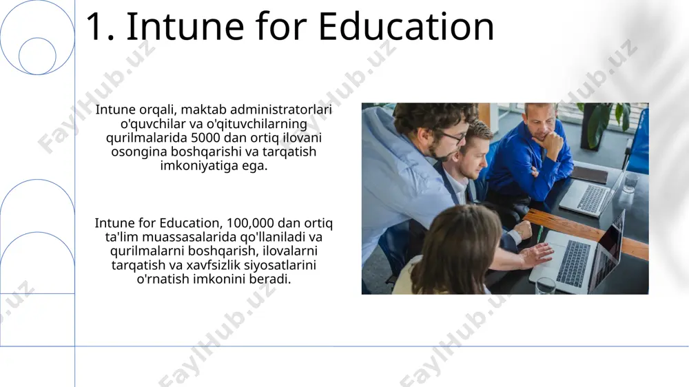 eal vaqt rejimida hamkorlikda ishlashi, g'oyalarni birgalikda yaratish va loyihalar ustida ishlash imkoniyatiga ega. 11.microsoft learning pathways microsoft learning pathways orqali o'qituvchilar 5000 dan ortiq ta'lim resurslariga, shu jumladan, o'quv rejalariga, topshiriqlarga va baholash vositalariga kirishlari mumkin. platformada 2000 dan ziyod video darsliklar va interaktiv mashqlar mavjud bo'lib, foydalanuvchilarning bilimlarini mustahkamlash va sertifikat olish imkoniyatini beradi. 12.minecraft: education edition o'qituvchilar minecraft: education edition yordamida 30 dan ortiq tilni qo'llab-quvvatlovchi kodlash, matematik va fan darslarini o'tkazishlari mumkin, bu global hamkorlikni ta'minlaydi. minecraft: education edition o'yinida 100 dan ortiq turli xil bloklar va 20 dan ziyod o'quv resurslari mavjud bo'lib, ular talabalarga interaktiv va ijodiy o'rganish imkoniyatini beradi. 13.microsoft education center microsoft education center o'qituvchilar va o'quvchilar uchun 10000 dan ortiq bepul onlayn kurslar va treninlarni taklif qiladi, ularning ko'pchiligi sertifikatlash bilan tugaydi va professional rivojlanish imkoniyatlarini beradi. microsoft education center 100 dan ortiq mamlakatdagi ta'lim muassasalariga 20 dan ortiq turdagi dasturiy …
