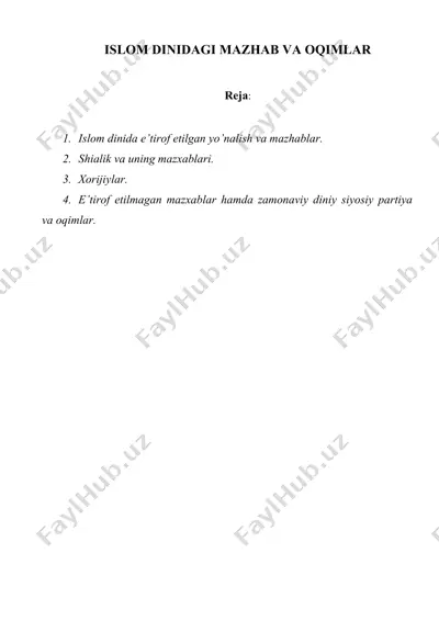 islom dinidagi mazhab va oqimlar — DOC