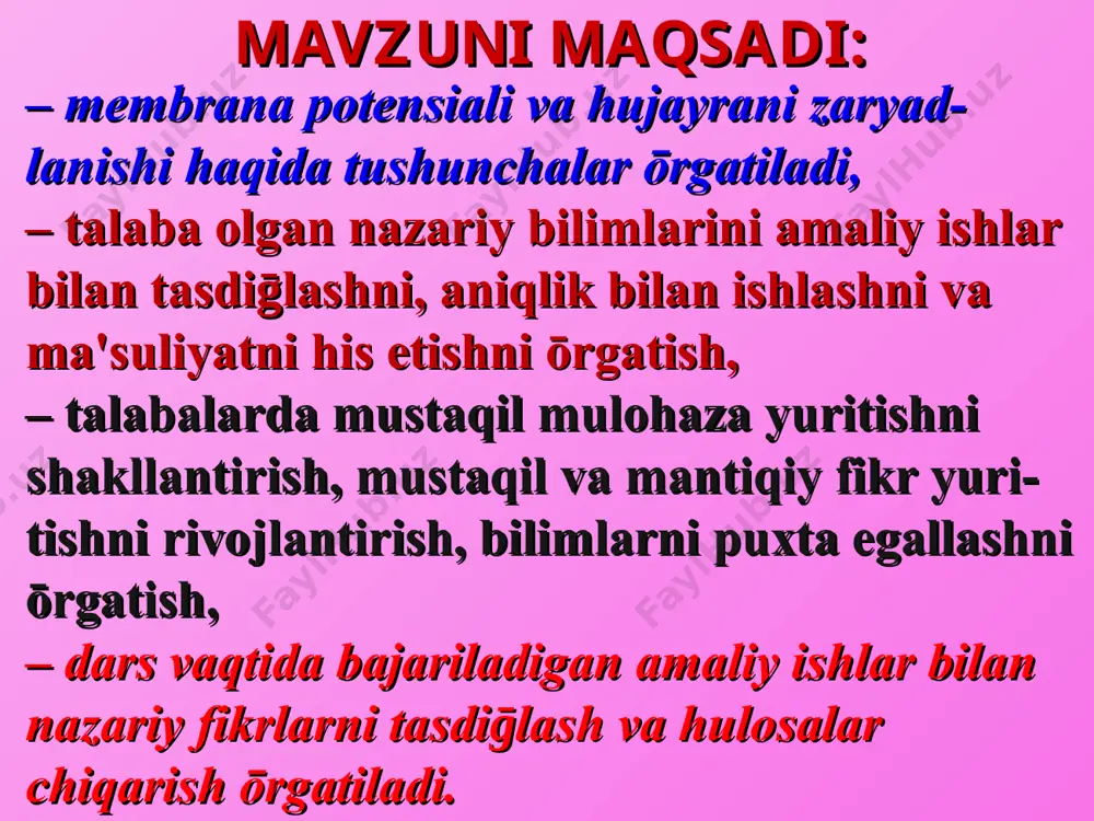 muvozanatlanmagan usullarda olib boriladi. muvozanatlangan usulda titrlash paytida eyuk aniqlanadi, muvozanatlanmagan usulda esa galvanik zanjirning tok kuchi aniqlanadi. potensiometrik titrlash bilan aniqlash ishlarini amalga oshirish mumkin agar en keskin ōzgarish kuzatilsa, ya'ni indikator elektrodini potensialida keskin ōzgarish bōlsa. agarda eritmadagi modda tugasa yoki kontsentratsiyasida ōzgarish bōlsa yoxud shu kabi sezlarli hdisalar kuzatilsa elek-trod potensialida keskin ōzgarish bōladi. indikator elektrod potensiali bilan titrla-nayotgan ionning konsentratsiyasi ōzgarishi orasidagi boḡliqlik zanjirni eyuk tengla-masiga asoslangandir. - potensiometrik titrlashda ōlchovchi va solishtiruvchi elektrodlarning potensiallar farqi bilan qōshilayotgan ishchi eritma-ning hajmi ōrtasidagi boḡlanish kuzati-ladi. potensiometrik titrlash egri chiziḡi kis-lotaasosli titrlashda muhitni ph-dan foy-dalanib tuziladigan egri chiziḡi kabi bōla-di. potensiometrik titrlashni afzalligi shun-daki bu usulda eritmadagi elektrolitlarni mavjudligi e'tiborga ҳam olinmaydi, ya'ni ular titrlashga halaqit bermaydilar. 1. kontakt potensiali - ikki hil metall tutashish chegarasida hosil bõladi: 2. diffuziya potensiali – konsentratsiysi bilan farq qiluvchi ikki eritma chegarasida hosil bõladi: potensiallarni yuzaga kelishi oksidlanish-qaytqrilish potensiali red-ox poten-tsiali …