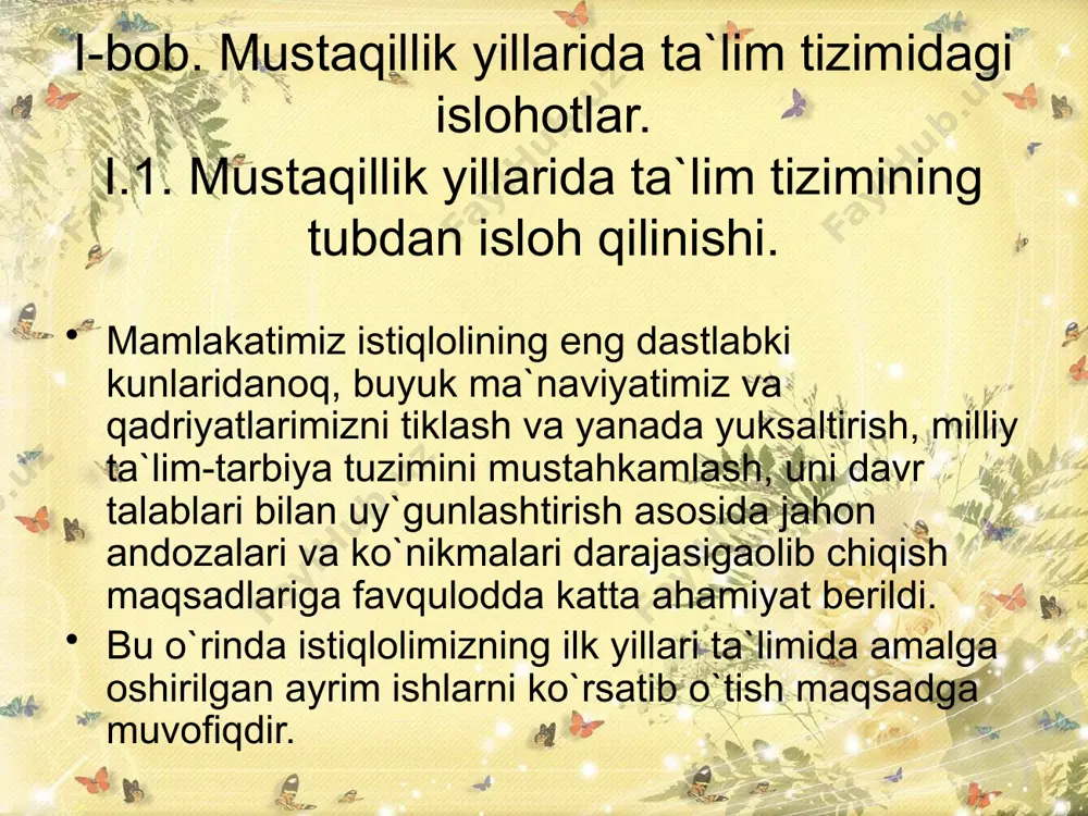 kent shaxar xalq ta`limi boshqarmalari tomonidan tashkil etilgan 322 ta umumiy o`rta ta`lim maktablarida 1998-1999 o`quv yilida tajriba-sinovdan o`tkazildi. bu jarayonda davlat ta`limi standartlari asosida yaratilgan sinov dasturlari bo`yicha har bir dars mavzusi o`quvchilarning yoshi, psixoriziologik hususiyatlariga mosligi, o`zlashtirishdagi sifat ko`rsatkichlari, mavzularning uzishligi, siddadan murakkabga yo`naltirilganligi, bir-birini to`ldirishi o`rganib borildi. ii.2. yangi pedagogik texnologiyalarning ta`lim tizimida joriy etish tartibi. prezidentimiz islom karimov alohida ta`kidlaganlaridek, biz “mamlakatimizning istiqboli yosh avlod qanday tarbiya topishiga, qanday ma`naviy fazilatlar egasi bo`lib voyaga yetishishga, farzandlarimizning hayotda nechog`i faol munosabatda bo`lishiga, qanday oliy maqsadlarga xizmat qilishiga bog`liq ekanini hamisha yodda tutishimiz kerak”. shu sababli ham birinchhi navbatda, ta`lim mazmuni va uning tarkibini kengaytirish, chuqurlashtirish, takomillashtirish, xususan, ta`lim mazmuniga nafaqat bilim, ko`nikma va malaka, balki umuminsoniy madaniyatni tashkil etuvchi – ijodiy faoliyat tajribasi, tevarak atrofga munosabatlarni kirishish g`oyasi kun tatibiga ko`ndalang qilib qo`yildi. ta`lim mazmuni, uning komponentlari, tarkibi , vazifalari haqida so`z ketganda, dalillar bilan qonuniyatlar, yaqqollik …