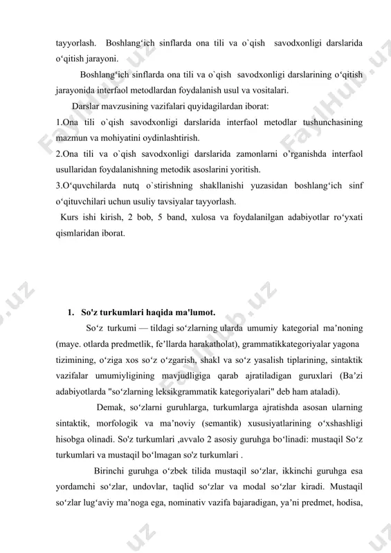 apolloniy diskol, rimlik varronlar aralash morfologik, semantik va sintaktik asoslarda 8 ga (otism, feʼl, ravish, sifatdosh, artikl, olmosh, kumakchi, bogʻlovchi) boʻlganlar. bunda ismlar oʻz navbatida ot, sifat va son guruhlarini qamrab olgan. soʻz turkumlarining bu tizimi maʼlum darajada arab grammatik anʼanalariga ham taʼsir koʻrsatgan: arablar ham feʼldan boshqa mustaqil suzlarni "ism" termini bilan ataydilar. keyingi davrlarda (urta asrlar va 19—20-asrlarda) yevropa va rus tilshunosligida bu borada bir qancha tasniflar amalga oshirilgan bulsada, ular koʻpincha aleksandriyaliklar tasnifiga tayangan holda bajarilgan. turli tillarda so'z turkumlari soni va ayrim turkumlarning hajmi turlichadir. masalan soni hozirgi rus tilida koʻpincha 10 ta deb, oʻzbek tilida esa 10—12 ta deb (turli darsliklar) kursatiladi. bular 6 ta mustakdl (ot, sifat, son, olmosh, ravish va feʼl), 3 ta yordamchi (koʻmakchi, bogʻlovchi, yuklama) va 3 ta alohida (undovlar, taklid soʻzlar, modal suzlar) st. dir. st. sonining barkarorlashmaganligi kelgusida bu sohada yangi izlanishlar olib borish zarurligini ko'rsatadi. so'z turkumlariga ajratishdagi …