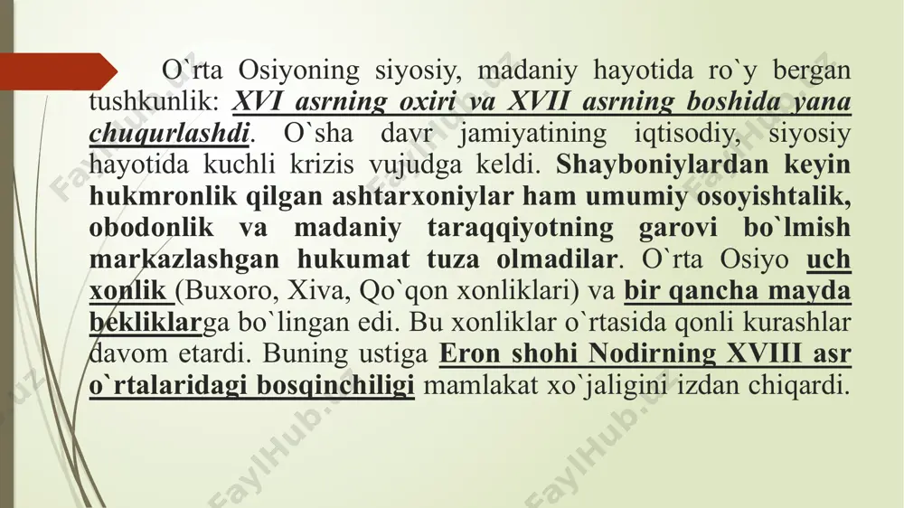 odirxonning «shajarai turk», «shajarai tarokima», muhammadamin yaroqchining «muhit ut-tavorix», nuriddin oxund mullo farhod samarqandiyning «tavorixi kasira», «tarixi roqimiy», mahmud ibn valining «bahr ul asror fi manoqib ul axyor», suhayloning «imomqulinoma», mutribiyning «tazkirat ush shuaro», maleho samarqandiyning «muzokir ul as`hob», muhammad xoksorning «muntaxab-ul lug`at», mirmuhammad amin buxoriyning «ubaydullonoma», munis va ogahiyning «firdavs ul iqbol» kabi tarixiy, geografik ilmiy asarlari shu davrning mahsuli hisoblanadi. xvii-xix asrlar adabiy tilini o`rganishda o`sha davrda yashab ijod etgan dunyoviy adabiyot vakillarining ijodi ham yetarli manba bo`ladi. bu davr adabiy tilini rivojlantirishda turdi farog`iy, boborahim mashrab, mavlono vafo, g`oziy, shavqiy, pahlavonquli ravnaq, muhammadniyoz nishotiy, munis, gulxaniy, maxmur, ogahiy, mujrim obidlar munosib hissa qo`shdilar. xvii-xix asr ijodkorlarining asarlari tilida navoiy traditsiyasi bilan birga, g`arbiy adabiy til formalari ham uchraydi. bu narsa fuzuliy poeziyasi tilining ta`siri natijasida paydo bo`ldi. abulg`ozi bahodirxon asarlarining tili va uslubi abulg`ozi bahodirxon siyosiy, harbiy ishlar bilan cheklanib qolmay, ilm-fan, san`at va adabiyot bilan ham …