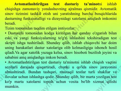 avtomatlashtirilgan test dasturiy ta’minot — PPTX