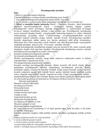 psixodiagnostika metodlari — DOC