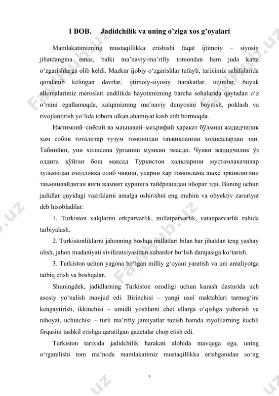 ha maktablar, yangi teatr, yangi adabiy-badiiy janrlar mintaqaviy va umumjahon miqyosida katta ahamiyatga ega bо‘ldi. agar ismoilbek gasprali g‘oyalari mo​hiyatiga nazar tashlasak, ularning, ayniqsa, dastlabki davrda rossiyaning ruslashtirish siyosatiga qarshi qaratilganligi, yuksak taraqqiyotga milliylikni saqlagan holda erishishga chaqirishi sezilib turishini kо‘ramiz. jumladan u shunday yozadi: “ovrupa bir keksa choldir, tajribasi kо‘pdir. ulug‘ yoshiga hurmatimiz bor. tajribasidan о‘rganamiz. lekin xatolarini takrorlamaymiz. maktablarini, universitetlarini biz ham quramiz. ammo aqllarimizni qanchalik yoritsak, qalblarimizni ham shuncha haqqoniyat bilan tо‘ldirmoqqa harakat qilamiz. ovrupada nimani kо‘rsak, yosh boladek olib yugurmaymiz. esli-hushli insonlardek “bu nimadir?, oqibati nima bо‘ladi?, vijdon va haqoniyatga uyg‘unmi?”, - deya aql tarozisiga tortib olamiz. ovrupa madaniyati mulohazasiz qabul qilaverish mumkin bо‘lgan bir narsa emas” . bu esa jadidchilikning quruq boshqalardan kо‘r-kо‘rona kо‘chirilgan harakat yoki intilish emasligini yana bir tasdiqlaydi. ismoilbek gaspralining о‘rta osiyoda jadidchilik g‘oyalarini tarqatishdagi xizmatlarini tan olgan holda, shu bilan birga о‘zbek ziyolilarining ham bu boradagi harakatlari munosib baholanishi kerak. ularning …