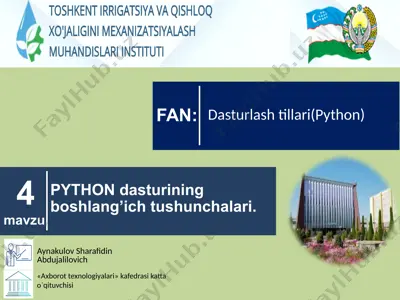 python dasturining boshlang’ich tushunchalari — PPTX