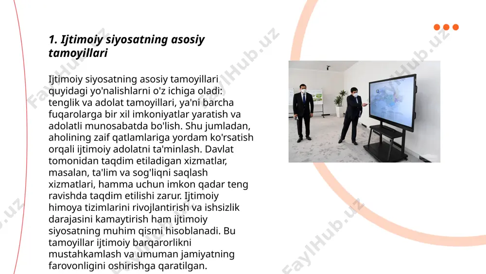 da qo'shimcha 50 million aqsh dollari ajratilishi rejalashtirilmoqda. ... t.me/slaydai_bot 2019-yilda o'zbekistonda aholining bandligi darajasi 67,5% ga yetdi. rasmiy statistika bo’yicha, 2020-yilda 13 milliondan ziyod ishchi kuchi mavjud edi. shu davrda yangi ish o'rinlarini yaratish maqsadida 450 mingdan ortiq joy ochildi. 2021-yilda yid (yalpi ichki daromad) o'sishi 6,2% ni tashkil etib, bu ko'rsatkich bandlikni oshiradigan omillardan biri bo'ldi. 2023-yilgacha rejalashtirilgan strategiya asosida har yili o'rtacha 100 mingdan ortiq ish o'rni yaratish belgilangan. mazkur yillar mobaynida kichik bizneslar orqali 60 mingdan ziyod yangi ish o'rinlari tashkil etildi. ushbu chora-tadbirlar aholining bandligini oshirish va iqtisodiy o'sishni qo'llab-quvvatlash maqsadida amalga oshirilmoqda. ... t.me/slaydai_bot 7. yoshlar siyosati va ularning qo'llab-quvvatlanishi o'zbekistonda yoshlar siyosati yoshlarning jismoniy, intellektual va ijtimoiy rivojlanishi uchun sharoit yaratishga qaratilgan. 2022-yilda davlat tomonidan yoshlar ishlari agentligi orqali 3,5 trillion so'mdan ortiq mablag' ajratilgan. o'zbekistonda 15-29 yoshdagi yoshlar umumiy aholining 27 foizini tashkil qiladi. "yoshlar dasturi" doirasida 300 mingdan ziyod yoshlar kasb-hunarga …