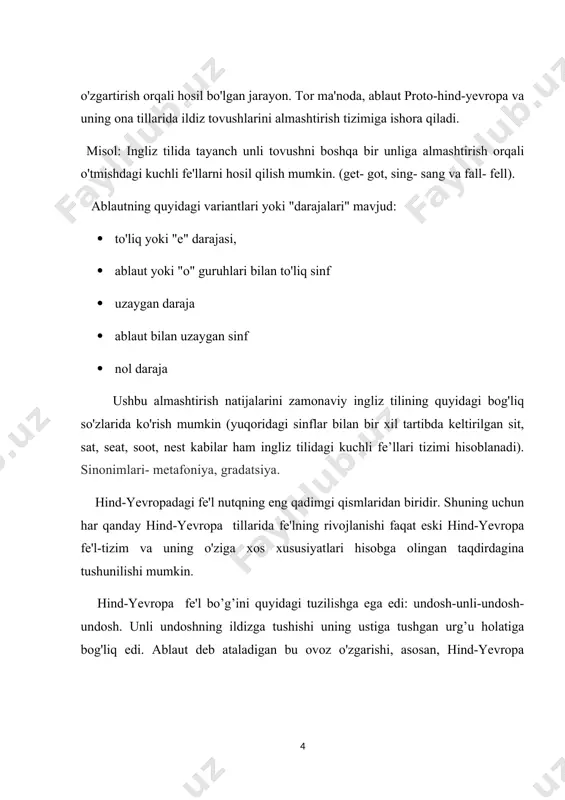 shilgan: birlik/ ko’plik va tegishli ravishda 1, 2, 3- shaxs shakllarning otonimiyasi raqamlarning farqlanishiga ta'sir ko'rsatmadi, ular zararsizlantirilmadi. raqamlardan farqli o'laroq, ko'pgina pozitsiyalarda shaxslarning farqlari zararsizlantirildi. shaxs faqat hozirgi zamon, xabar maylida ko'rsatildi. ammo o'tmishda yakka va indikativ maylda 1- va 2- shaxsning shakllari bir-biriga mos kelgan. ko'plik va shart mayli holatida shaxs ajralib turmadi. mayl kategoriyasi 3ga bo’linadi: xabar mayli, buyruq- istak va shart mayllari. mayllar o'rtasida aniq tafovut yo'q edi, chunki bir nechta omonim shakllar mavjud edi (masalan; buyruq maylida ham , xabar maylida ham fe’lning 1-shakllini qo’llay olamiz: sing- i sing).[footnoteref:4] [4: scalise s. "generative morphology". foris, dordrecht.: 1984. 18p. ] xabar mayli harakatni haqiqiy fakt sifatida ko'rsatish uchun ishlatilgan. buyruq mayli bilan ifodalangan so’z buyruq yoki so'rov (2-chi shaxsda), ba'zida – istak ma’nolarida ishlatilgan. shart mayli asosiy va quyi bo'g'inlarda taxmin qilingan harakatni ifodalagan haqiqat yoki taxminning juda umumiy ma'nosi edi. shartli yoki ixtiyoriy moddalardan foydalanishdan …