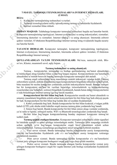 kompyuter tarmoqlari va internet xizmatlari — DOCX