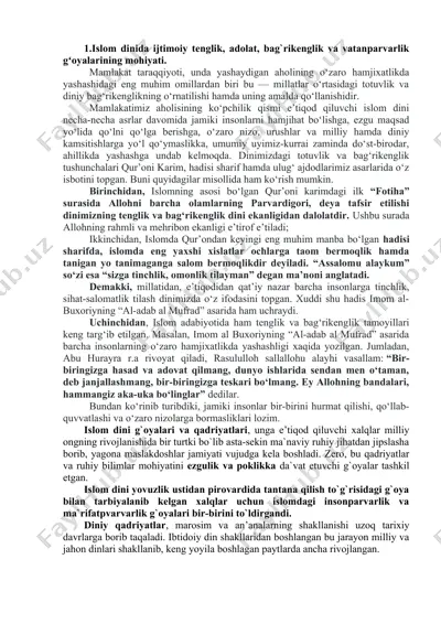 islom dini va uning ijtimoiy-ma’naviy qadriyatlari — DOCX