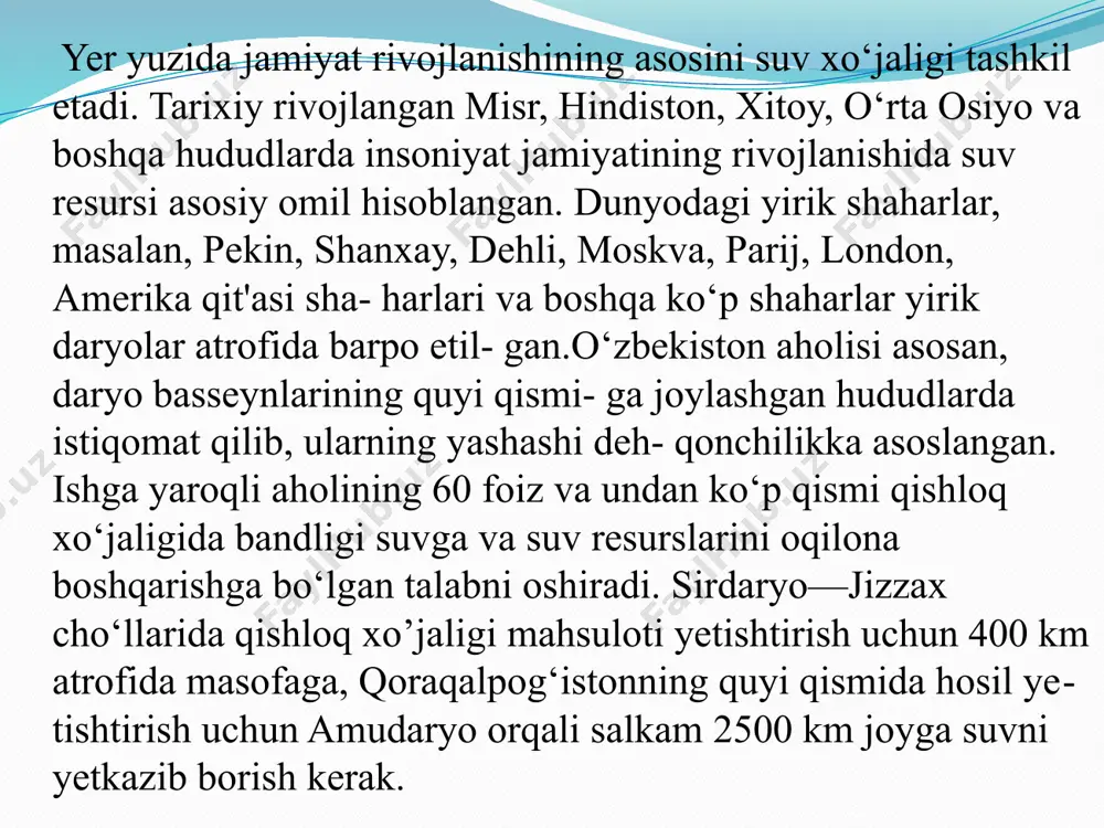 xo'jaligi bosh boshqarmasining vazifalari haqida nimani bi- lasiz? tashkil qilishning vazifalarini qanday tushunasiz? suv xo'jaligi qurilishlari qayerlarda amalga oshiriladi? ularning xususiyati to‘g‘risida nimani bilasiz? joylarda suv xo'jaligini rivojlantirish bo'yicha ishlarni amalga oshirish qaysi tashkilotning funksiyasiga kiradi? tashkilotlarning vazifalari va funksiyalari o'rtasidagi farq nimada? suv qurilishi obyektlari qayerlarda amalga oshiriladi? bozor iqtisodiyoti sharoitida suv xo'jaligi obyektlarini kimlar amalga oshirishi mumkin? qurilish tashkilotida boshqaruv tizimining gorizontal va ver­tikal bog'lanishini qanday tushunasiz? insoniyat rivojlanishida suvning ahamiyati qanday? havza boshqarmalarining funksiyalari nimalardan iborat? suv xo'jaligi obyektlariga nimalar kiradi? adabiyotlar 11r.l.pevrifoy, c.j.schexnayder, a.shapira - construction, planning, equipment and methods. me graw hill, 2006, 756 p. 2.xusanxodjaev u., davronov f., axmedov a. - gidrotexnika ishlarini bajarish.darslik. toshkent. timi. 2008. 369 b.. 3.xusanxodjaev u., davronov f., axmedov a. - gidrotexnika kurilish texnologiyasi. 2-kism. o’quv qo’llanma.toshkent. yextremum rress. 2010/ 1526. 4.axmedov i.a. - suv xo’jaligi kurilishini tashkil kilish, rejalashtirish va ularni boshqarish.darslik. toshkent. uzbekistan faylasuflari milliy jamiyati. 2010.2686. …