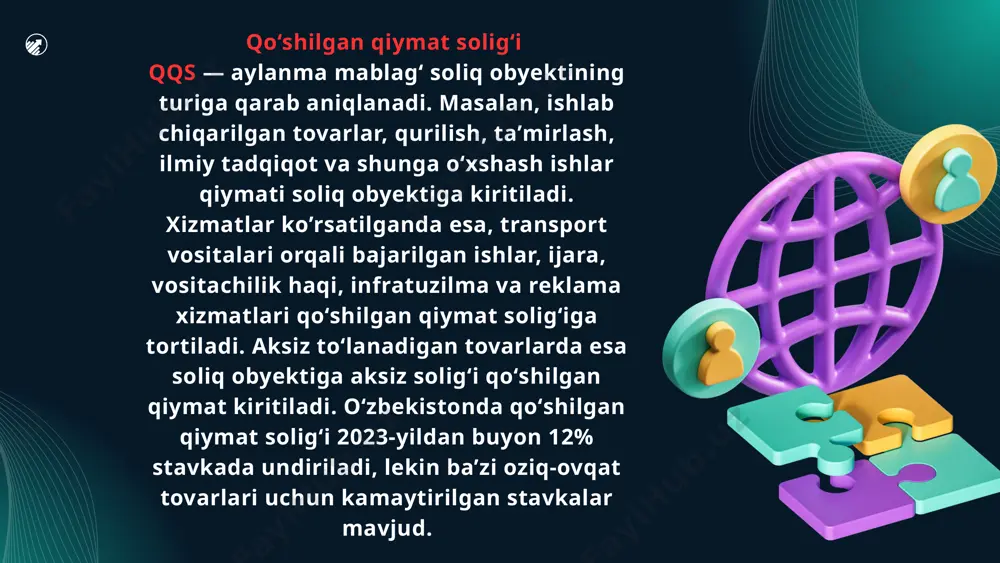 sudga ko‘chirilishi mumkin. tan olingan soliq qarzi tushunchasi sud qarorlari asosida aniqlanadi va undan keyingi ijro tartiblari amalga oshiriladi. mamlakatdagi soliq imtiyozlari sanoat sohasidagi yangi loyihalar uchun 7 yilgacha soliq imtiyozlari beriladi. maxsus iqtisodiy zonalarda faoliyat yurituvchi korxonalar aylanma solig‘idan ozod qilinishi mumkin. bu imtiyozlar chet el investitsiyalarini jalb qilish maqsadida joriy etilgan. akademik muassasalar va ilmiy markazlarning faoliyati soliq solinadigan daromadlar ro‘yxatidan chiqarilgan. xususan, ilmiy tadqiqotlar natijasida olingan daromadlar va intellektual mulkdan olingan royalti to‘lovlari uchun preferensial stavkalar qo‘llaniladi. xulosa o‘zbekiston soliq tizimi so‘nggi yillarda tubdan islohot qilinmoqda, bu jarayon qonunchilikning xalqaro standartlarga moslashtirilishi, raqamli texnologiyalarning joriy etilishi va soliq imtiyozlarining differensiallashtirilishi orqali amalga oshirilmoqda. biroq, soliq to‘lovchilarning huquqlarini himoya qilish mexanizmlarini yanada takomillashtirish, soliq organlari xodimlarining malakasini oshirish va elektron xizmatlar tizimini kengaytirish kabi sohalarda qo‘shimcha chora-tadbirlar talab etiladi. masalan, soliq masalalari bo‘yicha bepul konsultatsiya xizmatlarini kengaytirish va murakkab soliq holatlarini hal qilish uchun ekspert komissiyalarini tashkil etish …