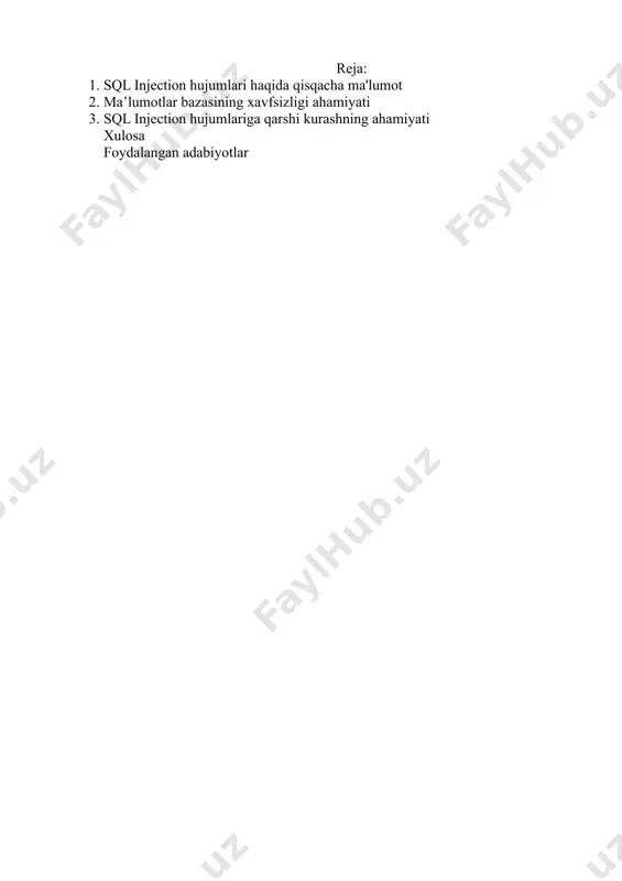 falardan kirish sifatida foydalanish usuli. bu foydalanuvchi tomonidan taqdim etilgan ma’lumotlar tо‘g‘ri tekshirilmaganda va sql sо‘rovnomasida aniq foydalanilmaganda sodir bо‘ladi. bu zaifliklardan foydalangan holda tajovuzkor ma’lumotlar bazasiga bevosita kirishi mumkin. sharma (2005) ma’lumotlariga kо‘ra, ikkita asosiy sql in’ektsiya strategiyasi mavjud. (kirish sahifasi orqali kirish va url orqali kirish). birinchi usul, foydalanuvchi autentifikatsiyasi uchun parollar qо‘llanilganligi sababli, login turlarini chetlab о‘tish oson. hujumchilar buni: "yoki" holati, "olish" bandi, turli sо‘rovlar va kengaytirilgan saqlangan protsedura orqali amalga oshiradilar. buzg‘unchi ikkinchi usulni bajarishi mumkin: url manzilidagi savol qatorini о‘zgartiring va "select" yoki union iboralaridan foydalaning. ushbu turdagi zaiflik jiddiy ekanligini kо‘rsatdi. strukturaviy sо‘rovlar tili (sql) hujumlari, ma’lumotlar bazasi tizimida sql sorgularini manipulyatsiya qilish orqali amalga oshiriladigan hujumlar hisoblanadi. bu hujumlar orqali, hujumchilar bazaning yozuvlarini о‘zgartirishi, ma’lumotlarni о‘qishishi, о‘chirishi, qо‘shishi, hamda ma’lumotlar bazasini buzishlari mumkin. quyidagi bir nechta umumiy sql hujumlari mavjud: sql injection (sql injektsiyasi): bu hujum, ma’lumotlarni kiritish maydonlariga kiritilgan sql-kodlar orqali …