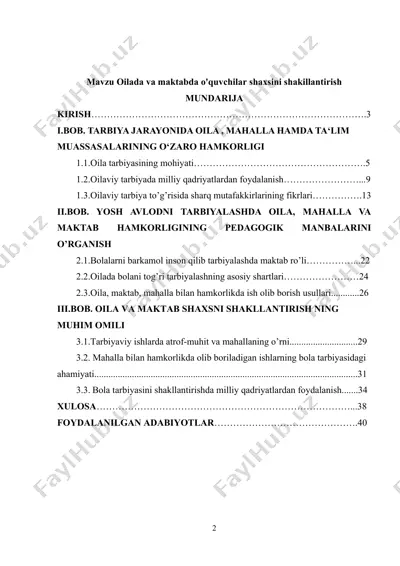 oila va maktabda o'quvchilar shaxsini shakillantirish — DOCX