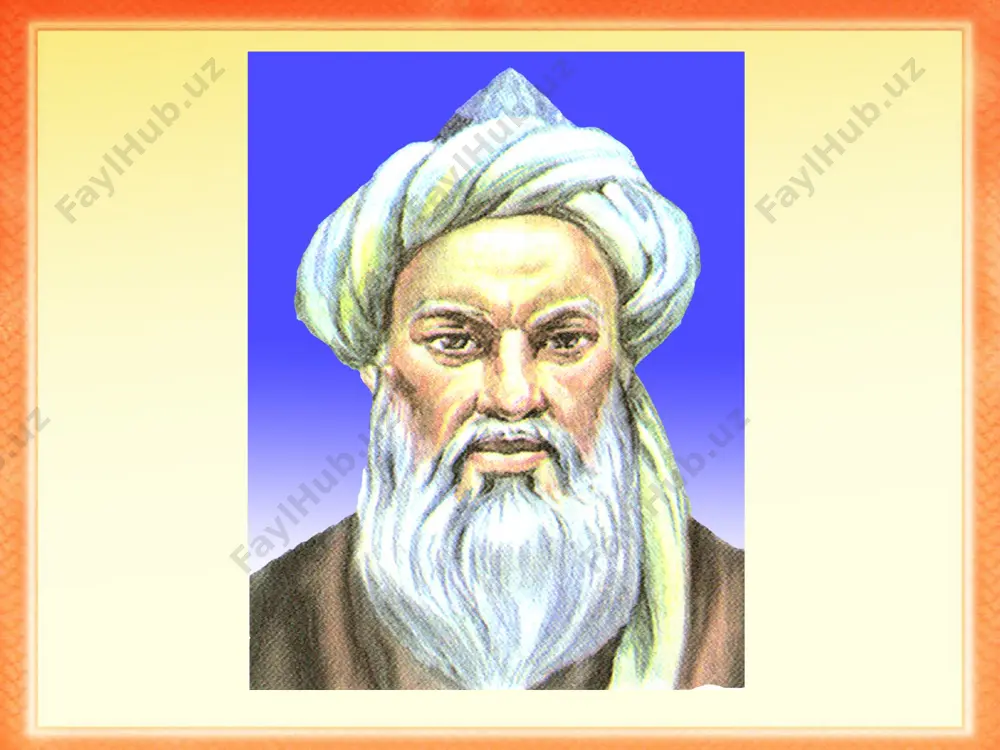oritsa, ikkinchi tomondan, o’sha davrda ilmiy tadqiqot ishlari va o’qitishning metod va vositalaridan qay darajada foydalanganligini ko’rsatadi. barcha mutafakkirlar kabi muhammad al-xorazmiy ham ko’rgazmali-tajriba metodlari, bilim berishning turli vositalari, savol-javob, malaka va ko’nikmalarni shakllantirish metodlari, bilimlarni sinash metodlaridan foydalangan. allomaning arifmetikaga oid risolalari tafakkurni rivojlantirish uchun bilimlarni izchil bayon etishga e’tibor berganligini ko’rsatadi. “men arifmetikaning oddiy va murakkab masalalarini o’z ichiga oluvchi “aljabr val-muqobala hisobi haqida qisqacha kitob”ni ta’lif qildim, chunki meros taqsim qilishda, vasiyatnoma tuzishda, mol taqsimlashda va adliya ishlarida, savdoda va har qanday bitimlarda, shuningdek, yer o’lchashda, kanallar o’tkazishda, geometriyada va boshqa shunga o’xshash turlicha ishlarda kishilar uchun zarurdir”. muhammad al-xorazmiy bilishni sezgidan mantiqiy tasavvur orqali farq qilish haqida fikr bayon etgan: “sezgi” orqali bilish bu qisman bilish bo’lsa, mantiqiy bilish esa haqiqiy bilimning muhim tomonini namoyon etadi. image1.jpeg image2.png image3.jpeg image4.jpeg image5.jpeg image6.jpeg image7.jpeg image8.jpeg image9.jpeg image10.jpeg image11.jpeg image12.jpeg image13.jpeg image14.jpeg image15.jpeg