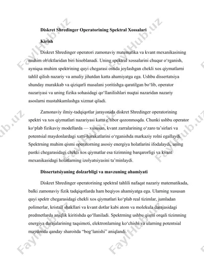 diskret shredinger operatorining spektral xossalari — DOCX