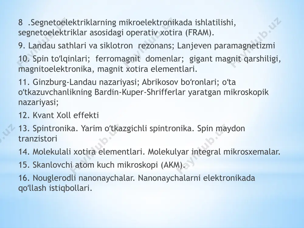 n ortiq fermion boʻla olmasligi)ning natijasidir. noldan farkli, lekin fermi energiyasidan ancha past trada fermionlar tizimining holati asosiy holatdan shu bilan farqlanadiki, bunda energiyasi fermi energiyasidan katta boʻlgan holatlarda ham koʻp boʻlmagan sondagi zarralar boʻladi, energiyasi fermi energiyasidan kichik boʻlgan holatlarda xuddi shu sondagi boʻsh oʻrin (kovak) lar boʻladi. fermi energiyasi tushunchasidan qattiq jism fizikasida, yadro fizikasida, astrofizika va h.k.larda foydalaniladi. zaryad tashuvchilar - elektronlar va kovaklar, odatda, nisbatan tor energiya hududlarida to'‘langan: elektronlar - o'tkazuvchanlik zonasining ‘astki qismida ga yaqin, kovaklar esa - valent zonaning yuqori qismi yaqinida. erkin elektron massaga ega, ammo aynan shu elektron massasi dan farq qiladigan massali zarracha kabi harakat qiladi, shuning uchun zaryad tashuvchi elektronlar va kovaklari effektiv massa bilan tavsiflanadi, ularning qiymati esa bir xil emas, ya'ni zaryad tashuvchilarning harakat yo'nalishiga bog'liqdir. turli yarimo'tkazgichlarda elektronlar va kovaklarning effektiv massalari erkin elektronning 0,01 dan 100 massasiga o'zgaradi. kristallooptika (kristallar va optika) — optika va …