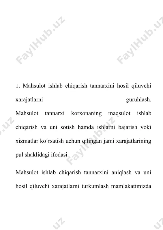 rxi o’rtasidagi farq bo’lib, u quyidagi formula asosida aniqlanadi. f=tmulg – tn bu yerda, f – foyda (so’m xisobida), tmulg – realizatsiya qilingan (sotilgan) tavor mahsulotning ulgurji baholardan belgilangan qiymati (so’m) hisobida; tn. – mahsulotning tannarxi (so’m) hisobida. sof foyda esa, foydadan soliq to’lovlari ayirmasiga teng: fs = f – st rentabellik: mohiyati, ahamiyati va turlari rentabellik xo’jalik faoliyatining samaradorlik darajasini bildiruvchi ko’rsatkichlardan biri bo’lib, u ma’lum vaqt (yil, oy, kvartal) davomida ishlab chiqarish faoliyatining foydaliligini ko’rsatadi korxona rentabelligi olingan foydani qilingan sarflarga taqqoslash orqali aniqlanadi va u foizlarda ifodalanadi. korxona umumiy xo’jalik faoliyati rentabelligini biror turdagi mahsulot ishlab chiqarish rentabelligi (p) quyidagicha aniqlanadi: rentabellik ko’rsatkichlari 1. ishlab chiqarish xarajtalariga nisbatan rentabellik; yalpi foyda r=------------------------------------------x100% ishlab chiqarish xarajatlari ushbu ko’rsatkich bir so’mlik ishlab chiqarish xarajati xisobiga olingan foyda summasini xarakterlaydi. asosiy vositalar rentabelligi.asosiy vositalar rentabelligi xar bir so’mlik yoki ming so’mlik asosiy vosita xisobiga to’g’ri keladigan foyda summasini xarakterlaydi. ushbu …
