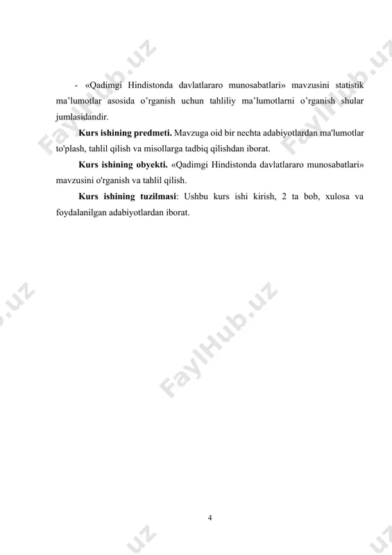aholining daraxtlar, hayvonlar, osmon jismlariga e'tiqod qilganidan guvohlik beradi. ona ma'buda haykalchasi dinning dehqonchilik xususiyatini ko’rsatadi. to’rt hayvon qurshovida turgan erkak ma'bud dunyoning to`rt tomonini hukmdori deb qaraladi. er. avv. xviii asr oxirida xarappa madaniyati tushkunlikka tushib, sekin-asta halok bo’ladi. hind sivilizatsiyasining siyosiy va ijtimoiy tizimi to’g`risida faqat umumiy tasavvur qilish mumkin. qal'a va shahar rejasi davlat hokimiyati mavjudligidan darak beradi. galla ombori va ishchilar uchun xonalar mavjudligi bu hududni aynan mesopotamiyadagi mavjud ibodatxona, davlat xo’jaligi bilan o’xshashligini ko’rsatadi. ishlab chiqarish taraqqiyoti darajasi, shaharlar va yozuvning mavjudligi, uy-joy inshootlari hajmlarining katta-kichikligi aholi o’rtasida ijtimoiy tengsizlikni mavjudligidan darak beradi. er. avv. ii ming yillikning oxiri i ming yillik boshlarida shimoliy hindiston tarixining asosiy manbalari «vedalar» hind diniy adabiyotining eng qadimgi yedgorliklaridir. vedalar madhiyalar, qo’shiqlar, qurbonlik aytishlari, muqaddas marosimni tushuntiradigan keng asarlardan iborat to’plamlardir. til, din va mifologiya bo`yicha ular «avesto» bilan o’xshashdir. «avesto» vedalari tadqiqotchilarning fikricha «oriy (ar'iya-so’zidan «oliyjanob») qabilalari tomonidan …