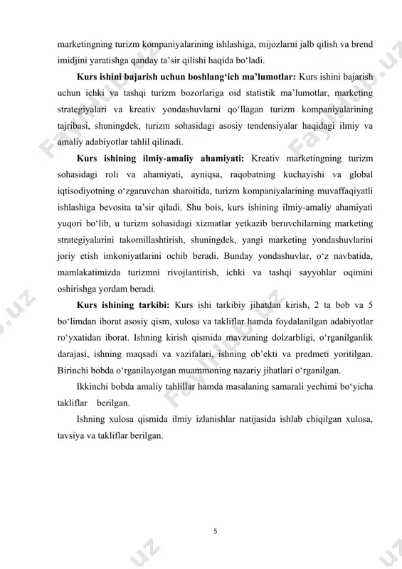 zm — bu odamlarning boshqa mamlakatlarga sayohat qilishini anglatadi. bu turizm turi nafaqat global miqyosda, balki milliy iqtisodiyotga ham katta ta'sir ko‘rsatadi. tashqi turizm bozorida ko‘plab mamlakatlar o‘z turistik xizmatlarini taklif qilmoqda. shu sababli, raqobat juda kuchli bo‘ladi. har bir mamlakat o‘zining turistik resurslari, madaniyati va tabiiy go‘zalliklarini taqdim etadi va bu raqobatni kuchaytiradi. tashqi turizmda turizm xizmatlarining diversifikatsiyasi juda katta ahamiyatga ega. turistik paketlar, tematik sayohatlar (ekoturizm, madaniyat turizmi, sog‘lomlashtirish turizmi va boshqalar) orqali mijozlarga turli xil tajribalar taqdim etiladi. ichki turizmda mijozlar odatda o‘z mamlakatlarining ichki hududlarida sayohat qilishadi. shuning uchun, bu bozorni o‘rganish va turli viloyatlar yoki shaharlar orasida turistik joylarni tavsiya qilish juda muhim. ichki turizmda sayohatlar ko‘pincha milliy madaniyat, urf-odatlar va an'analar bilan chambarchas bog‘liq bo‘ladi. mahalliy madaniyatni targ‘ib qilish uchun kreativ marketing juda samarali bo‘lishi mumkin. jahon sayyohlik bozori hajmi 2023 yilda taxminan 11,39 trillion aqsh dollarini tashkil etdi va 2032 yilga kelib 18,44 …