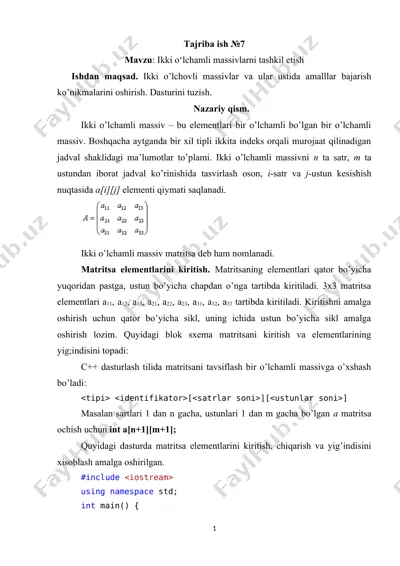 ikki o‘lchamli massivlarni tashkil etish — DOC