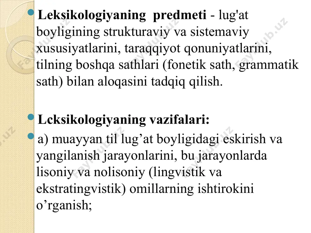 netik so'z tomonidan nomlangan predmet, hodisa, tushuncha (denotat, referent); d) fonetik so'z tomonidan ifodalangan ma’no (signifikat, u inson ongida denotat haqida shakllangan ma’nodir). demak, fonetik so'z predmetni, denotatni ataydi (denotativ ma’no), fonetik so'z inson ongidagi signifikatni ifodalaydi (signifikativ ma’no). ana shu uchta birlik o'rtasidagi bog'lanishdan yuzaga kelgan semantik birlik leksik ma’no sanaladi. masalan, non va vemoq leksemalarining ma’nolari shu ikki so'zning nutqda birikishini taqozo qiladi («non yemoq» kabi), ammo non va ichmoq leksemalari o'zaro birika olmaydi, chunki bu ikkala leksemaning ma'nolari, semik tarkibi bunga yo'l qo'ymaydi. so'z va uning ma’nosi birgalikda inson ongida tushunchani shakllantiradi. demak, so'zni tushunchaning tildagi belgisi (знак понятия) deyish mumkin. biroq so'zning ma’nosi bilan tushuncha bitta narsa emas. ma’no tushunchaning shakllanishida ishtirok etadi, unga poydevor bo'lib xizmat qiladi, ammo so'zning tarkibiy qismi bo'lganligidan til birligi sanaladi, tushuncha esa, garchi so'z va uning ma’nosi bilan aloqada bo'lsa-da, inson tafakkurining mahsuli sifatida logik kategoriya hisoblanadi. m., shox-shabbali, ko'p …