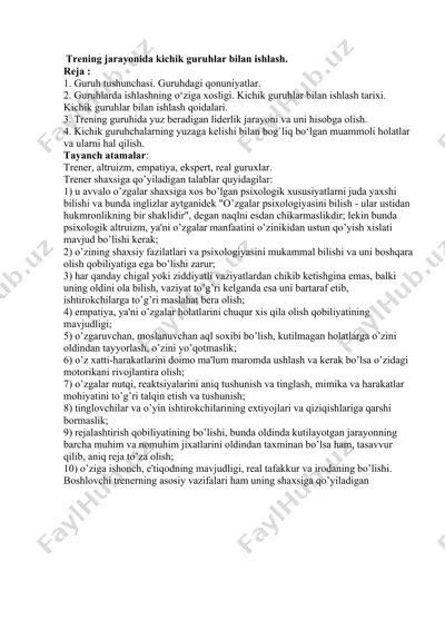 trening jarayonida kichik guruhlar bilan ishlash — DOC