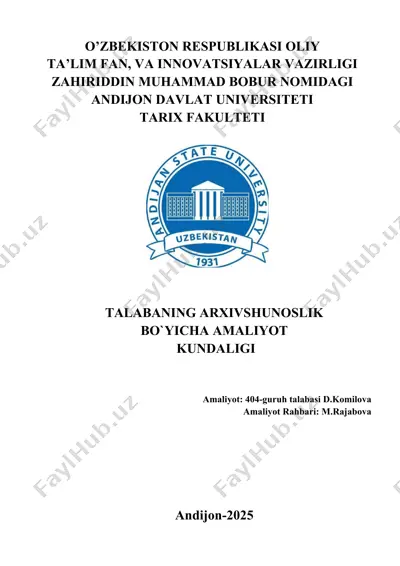 talabaning arxivshunoslik bo'yicha amaliyot kundaligi — DOCX