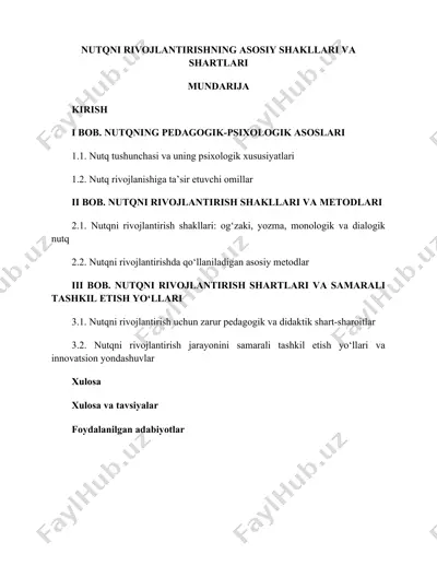 nutqni rivojlantirishning asosiy shakllari va shartlari — DOCX