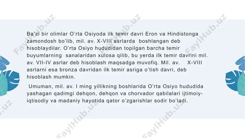 rosiyobdagi arxeologik qazishmalarga g. v. shishkina, sh. toshxoʻjaevlar rahbarlik qildi. keyingi yillarda (1989 yildan) afrosiyobni arxeologik jihatdan tadqiq etish ishiga fransuz arxeologlari — pol bernar, frans grene va b. jalb etilgan. fransuz arxeologik missiyasi oʻzbekiston arxeologlari bilan (m. isomiddinov va b.) hamkorlikda afrosiyobni oʻrganishda qatnashmoqsa. oʻzbek va fransuz olimlarining hamkorlikda olib borgan tadqiqot natijalari qadimgi samarqand tarixiga oid qator masalalarga aniqlik kiritdi, yaʼni miloddan avvalgi 6—5-asrlarga taalluqli shahar mudofaa devorlari ostidan guvalaqdan qurilgan yanada qadimgi devor qoldiqlari ochilib, samarqandning yoshi miloddan avvalgi 8-asr oʻrtalariga oid ekanligi isbotlaydi; shaharning arki aʼlo qismidan milodiy 8-asrga oid murabba (70x70) shaklidagi samarqand ixshidlarining mahobatli saroyi qoldiqlari ochildi. afrosiyobda arxeologik tadqiqot ishlari davom etmoqda. afrosiyobda ganch o‘ymakorligi bilan bezalgan saroylar, zodagon dehqonlar va yer egalarining uylari, masjid va madrasalar, hammom va suv inshootlari, somoniylar davrida qurilgan ko‘chalar topilgan. qadimgi samarqand dastlab “hisori ko‘hna” (qadimgi hisor), “qal’ayi hisor” (hisor qal’asi), keyin xvii asrdan boshlab “afrosiyob qal’asi” …