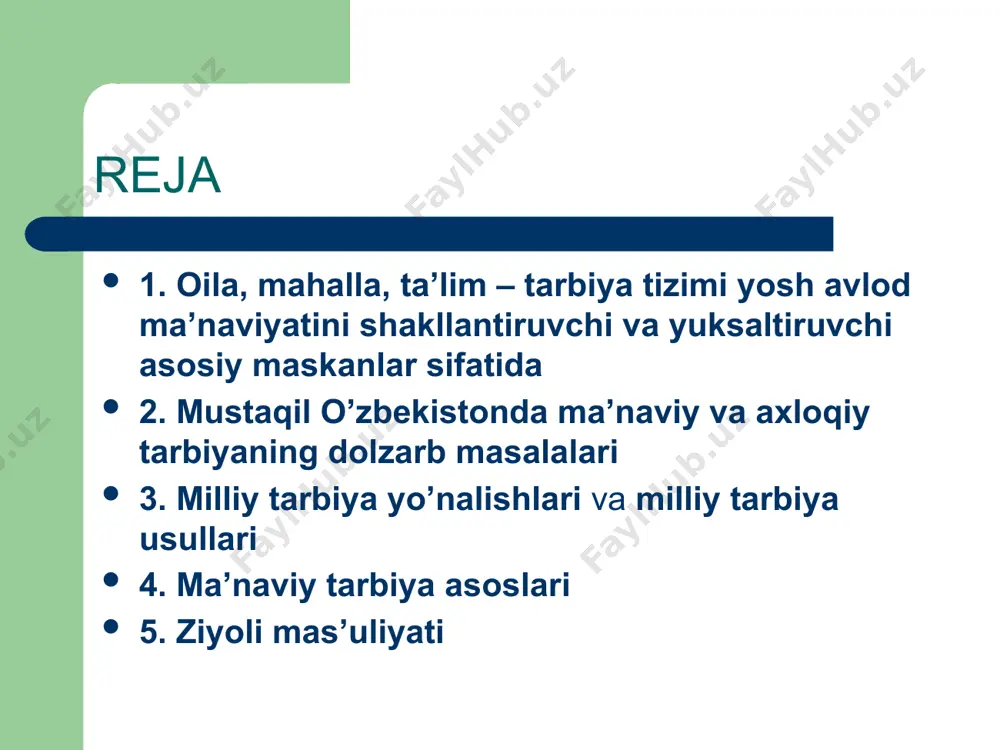 staqil o’zbekistonda ma’naviy va axloqiy tarbiyaning dolzarb masalalari insonga faqat atrof-voqelik haqida, odobu axloq qoidalari haqida bilim berishning o’zi uning ma’naviy-axloqiy tarbiyasi uchun yetarli bo’lmaydi. unda iroda qudrati, mas’uliyat tuyg’usini shakllantirish, ko’nglida atrof-tabiatga, mehnatga, kasbga, ilmga, o’zga insonlarga mehr uyg’otish, dilida ulug’ maqsadlar tug’ilishiga erishish lozim. masalan, tan olib aytish kerakki, vatan yoki adolat tuyg’usi haqida kitoblarda yozilganlarni o’qib chiqqan odam darhol vatanning qadriga yetadigan, yoki adolatga xiyonat qilmaydigan bo’lib qoladi, deb tasavvur qilish o’ta soddalik bo’lur edi shaxs va jamiyat odam shaxs bo’lishi uchun psixik jihatdan rivojlanishi, o’zini yaxlit inson sifatida his etishi, o’z xususiyatlari va sifatlari bilan boshqalardan farq qilmog`i kerak. kadrlar tayyorlash milliy modelida shaxs kadrlar tayyorlash tizimining bosh sub’ekti va ob’ekti, ta’lim sohasidagi xizmatlarining iste’molchisi va ularni amalga oshiruvchi sifatida ta’riflanadi. insonning shaxs sifatida rivojlanishi insonning shaxs sifatida rivojlanishi uning qiziqishi, xarakteri, qobiliyati, aqliy rivojlanganligi, ehtiyojlari, mehnat faoliyatiga munosabati bilan belgilanadi. ana shu xususiyatlar rivojlanib, insonning …
