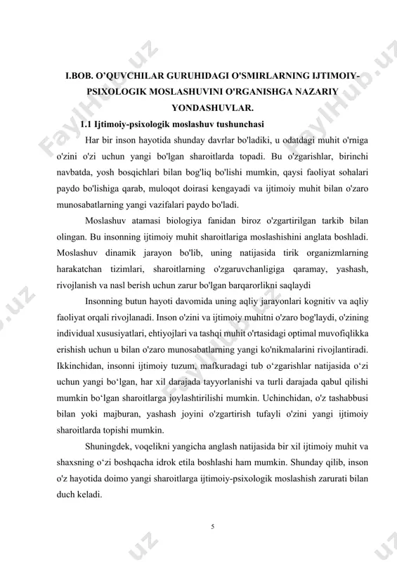 ular bilan bog'liq muhim maqsadlarni amalga oshirish imkonini beradi, shu bilan birga, bir vaqtning o'zida insonning maksimal faolligiga, uning xulq-atvoriga, atrof-muhit talablariga muvofiqligi. moslashuvning psixologik ma'nosi yoki uning ijtimoiylashuv sub'ekti uchun foydaliligi qo'rquv, yolg'izlik tuyg'usidan xalos bo'lishi yoki ijtimoiy o'rganish (trening) davrini qisqartirishda bo'lishi mumkin, bunda odam ijtimoiy yoki guruh tajribasiga tayangan holda. sinab ko'rish va xato qilish zarurati, darhol ko'proq mos keladigan xatti-harakatlar dasturini tanlash moslashuv sababi uning raqamlarini saqlab qolishdan manfaatdor bo'lgan guruh uchun foydaliligi, shuningdek, psixologik tuzilishining barqarorligi bo'lishi mumkin. buning uchun guruh inson xatti-harakatlarining uning me’yorlari va an’analariga zid bo‘lmagan bunday shakllarini rag‘batlantiradi va mustahkamlaydi. yuqoridagi sabablardan biri yoki ularning kombinatsiyasi ishlaydimi yoki psixologiya va sotsiologiyada ijtimoiy moslashuv jarayonining boshqa determinantlari mavjudmi, hali empirik tarzda aniqlanmagan. ijtimoiy moslashuvning sababi sub'ektning o'zi yoki u a'zosi bo'lgan guruh uchun moslashuv o'zgarishlarining foydaliligi ekanligini ta'kidlab, faqat gipotetik tarzda bahslash mumkin. aqliy moslashuvning samaradorligi bevosita mikroijtimoiy o'zaro ta'sirni tashkil etishga …